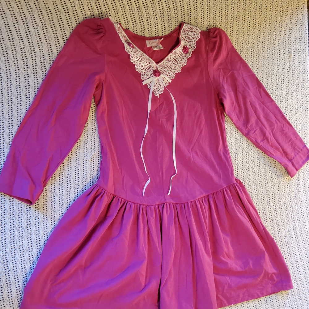 Pink Lace Trim Kids Dress